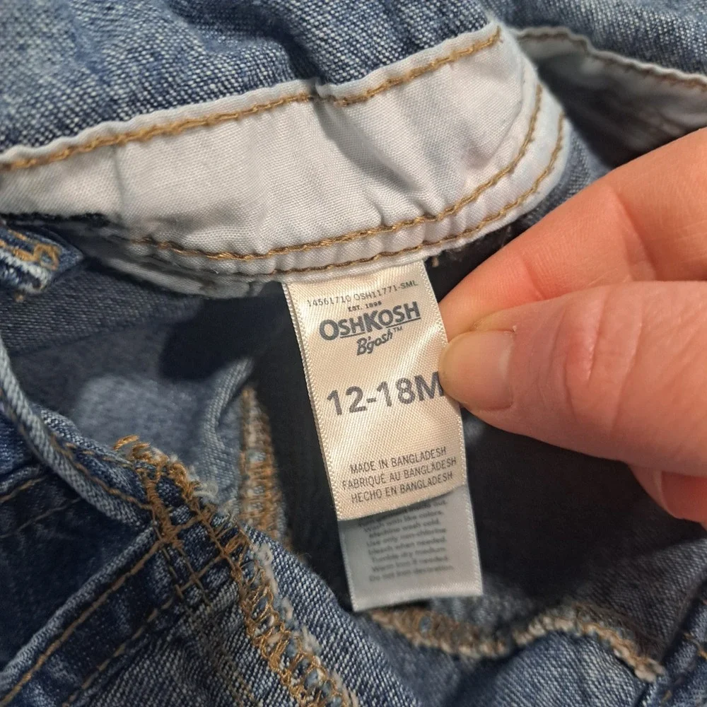 OshKosh B'gosh Kids‎ Blue Denim Vestbak Overalls 12-18M Carpenter Stripe Kidcore